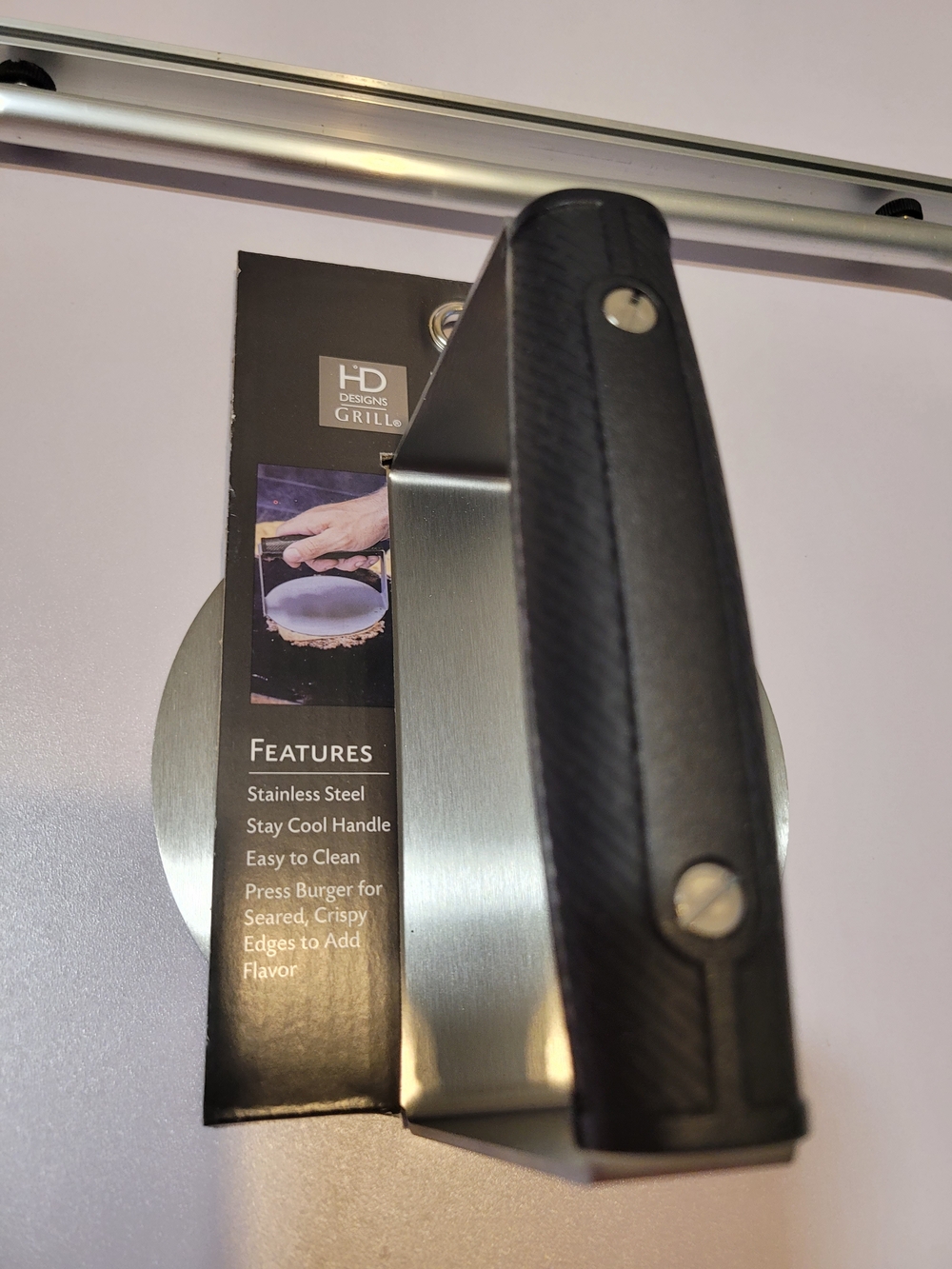 Stainless Steel Grill Press with Black Stay-Cool Handle